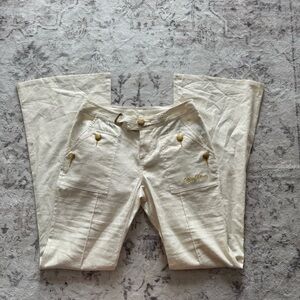 Vintage y2k Apple Bottom Low rise flared gold button trim linen pants